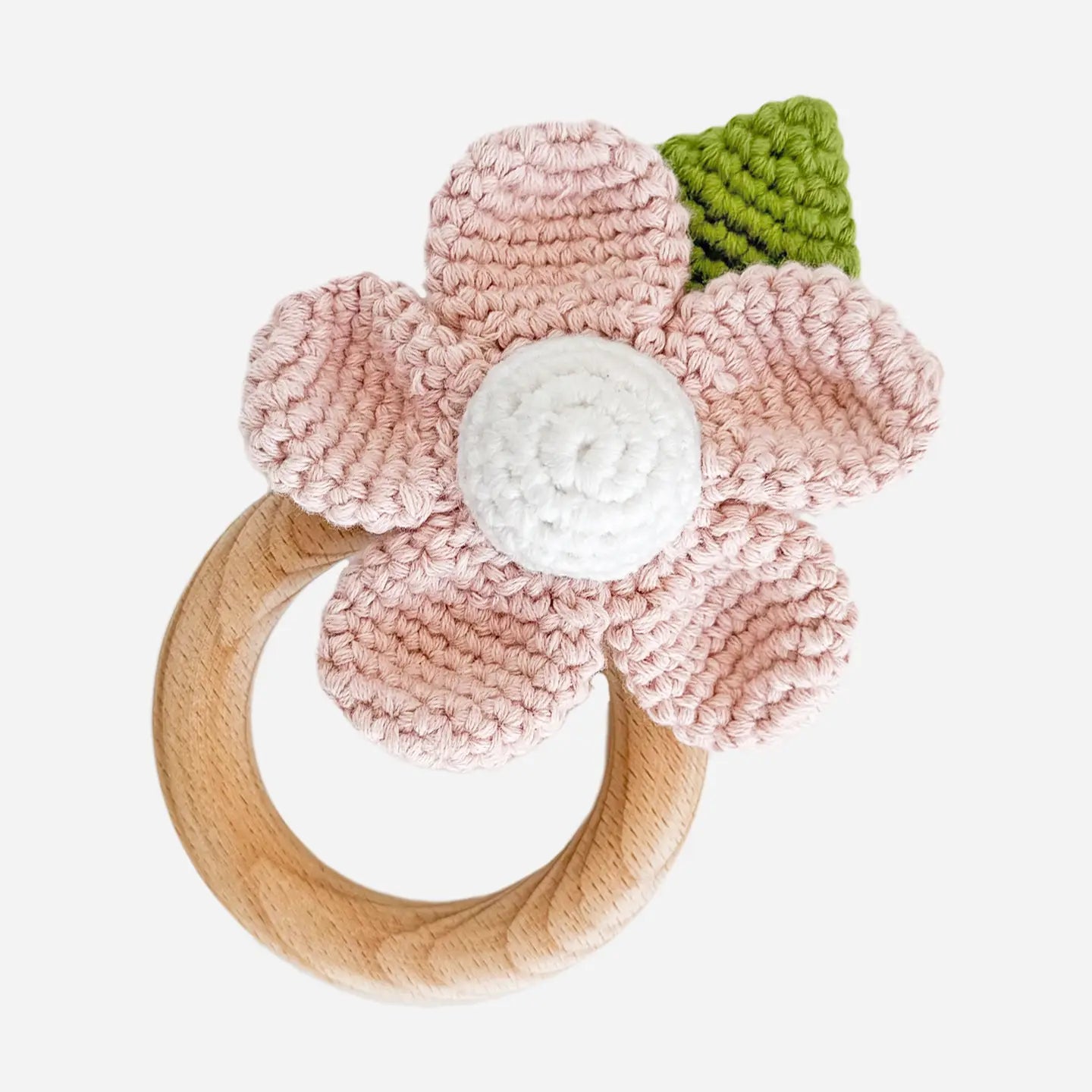 Cotton Crochet Rattle Teether Flower- Blush