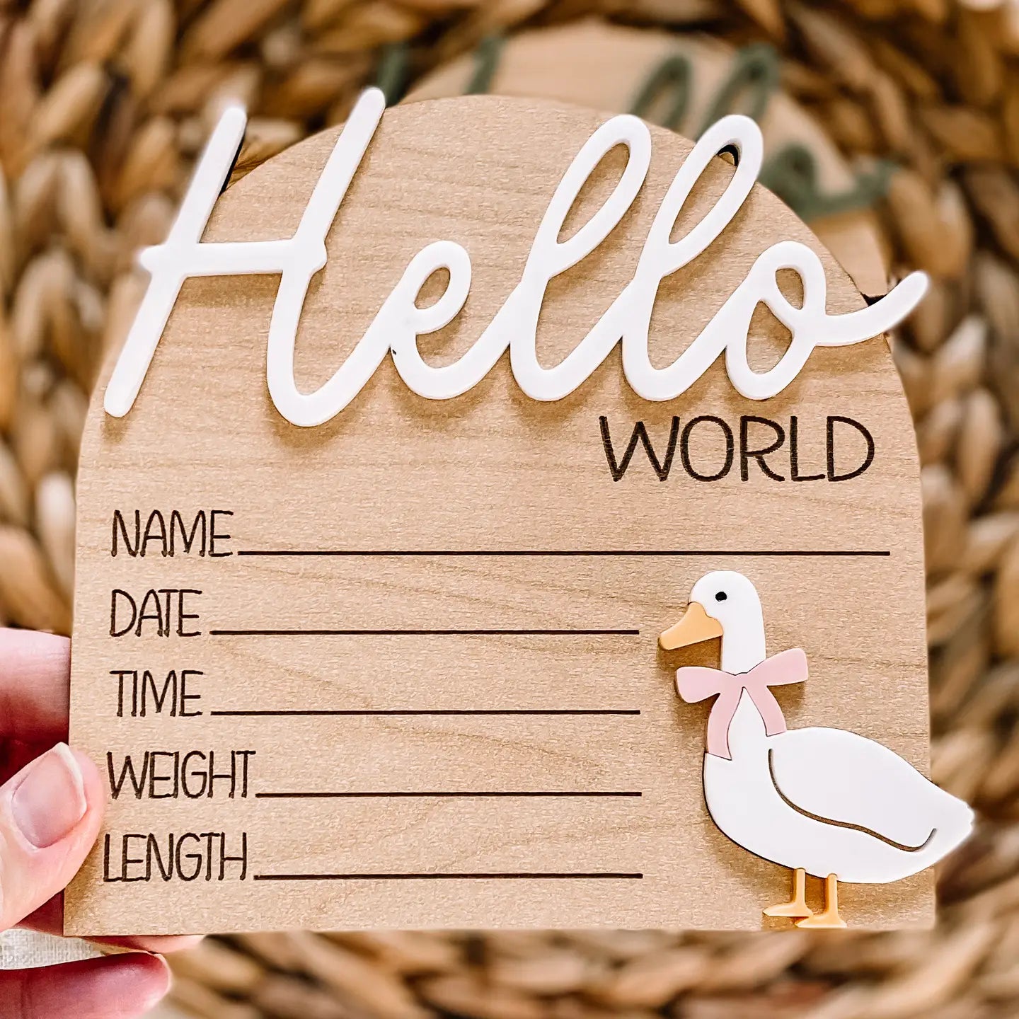 Hello World Birth Stat Sign - Goose with Bow