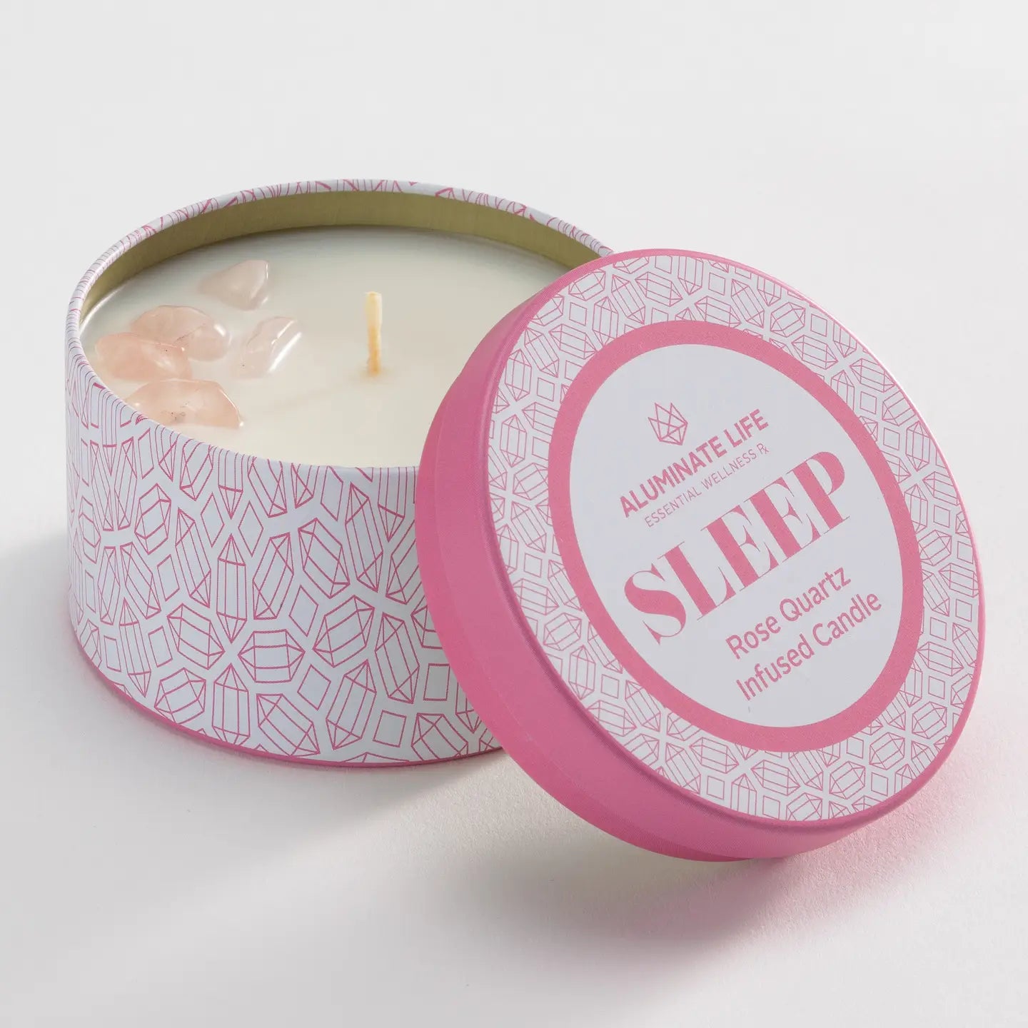 Sleep Rose Quartz Crystal Candle Travel Tin- 4oz
