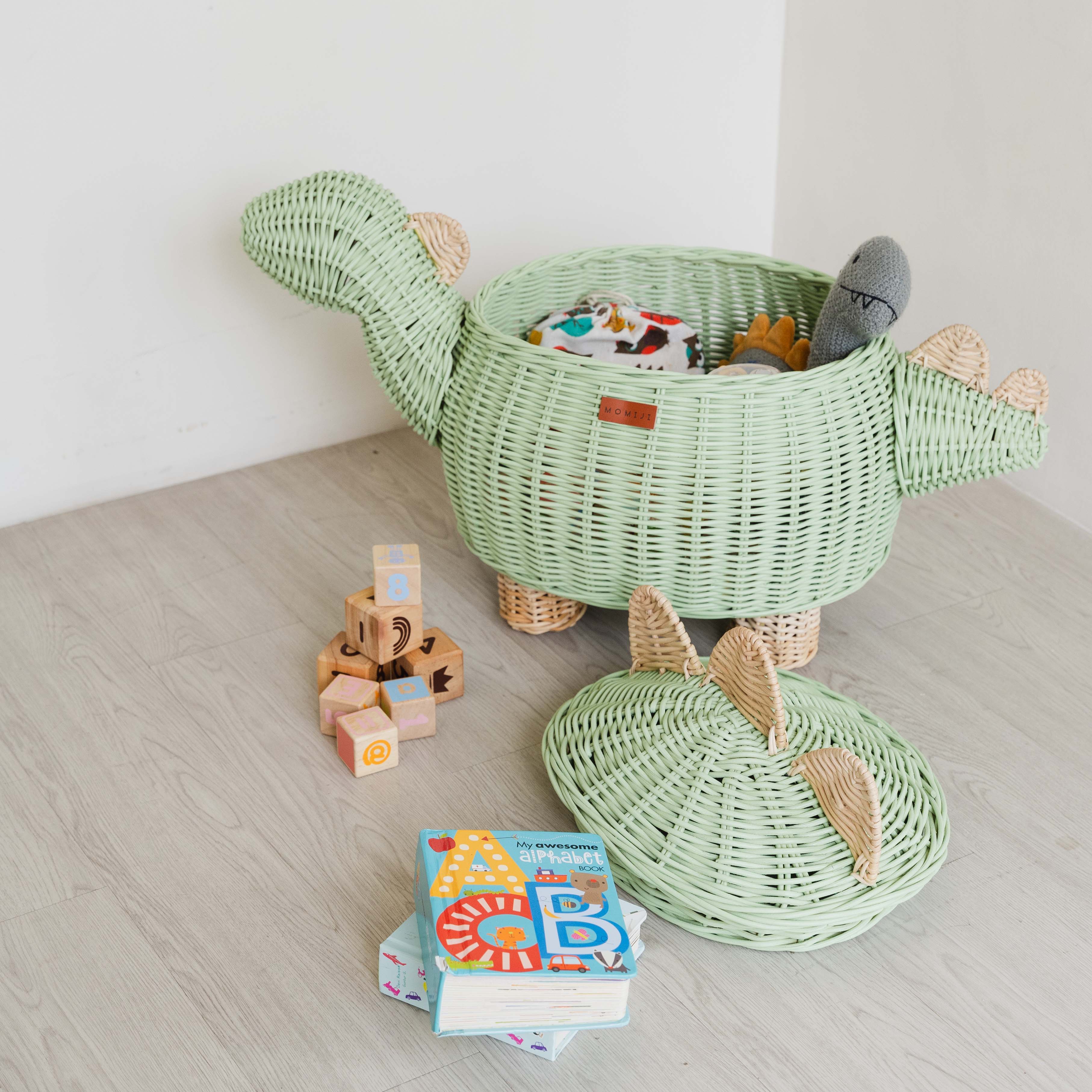 Handcrafted- Dinosaur Storage Basket (Large) -Rattan Wicker
