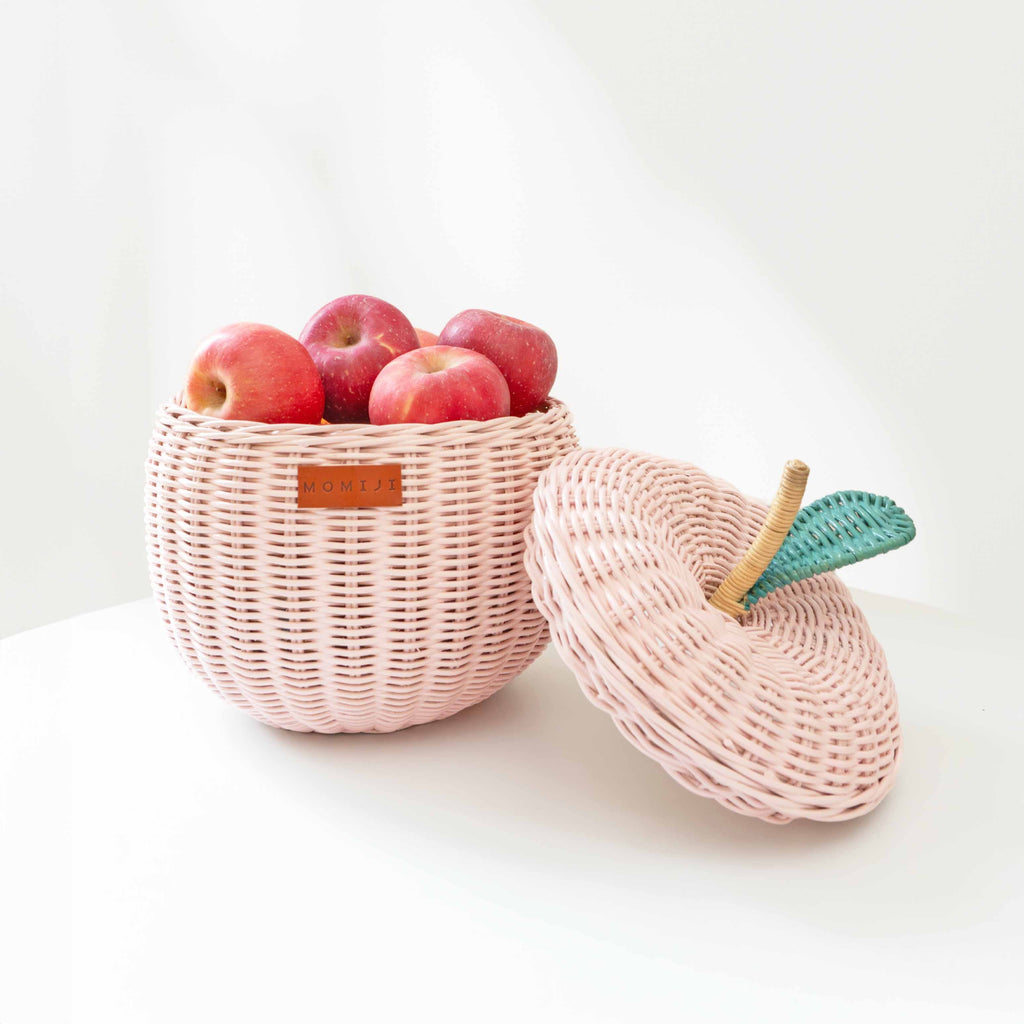 Handcrafted - Apple Basket (Pink) Small - Rattan Wicker