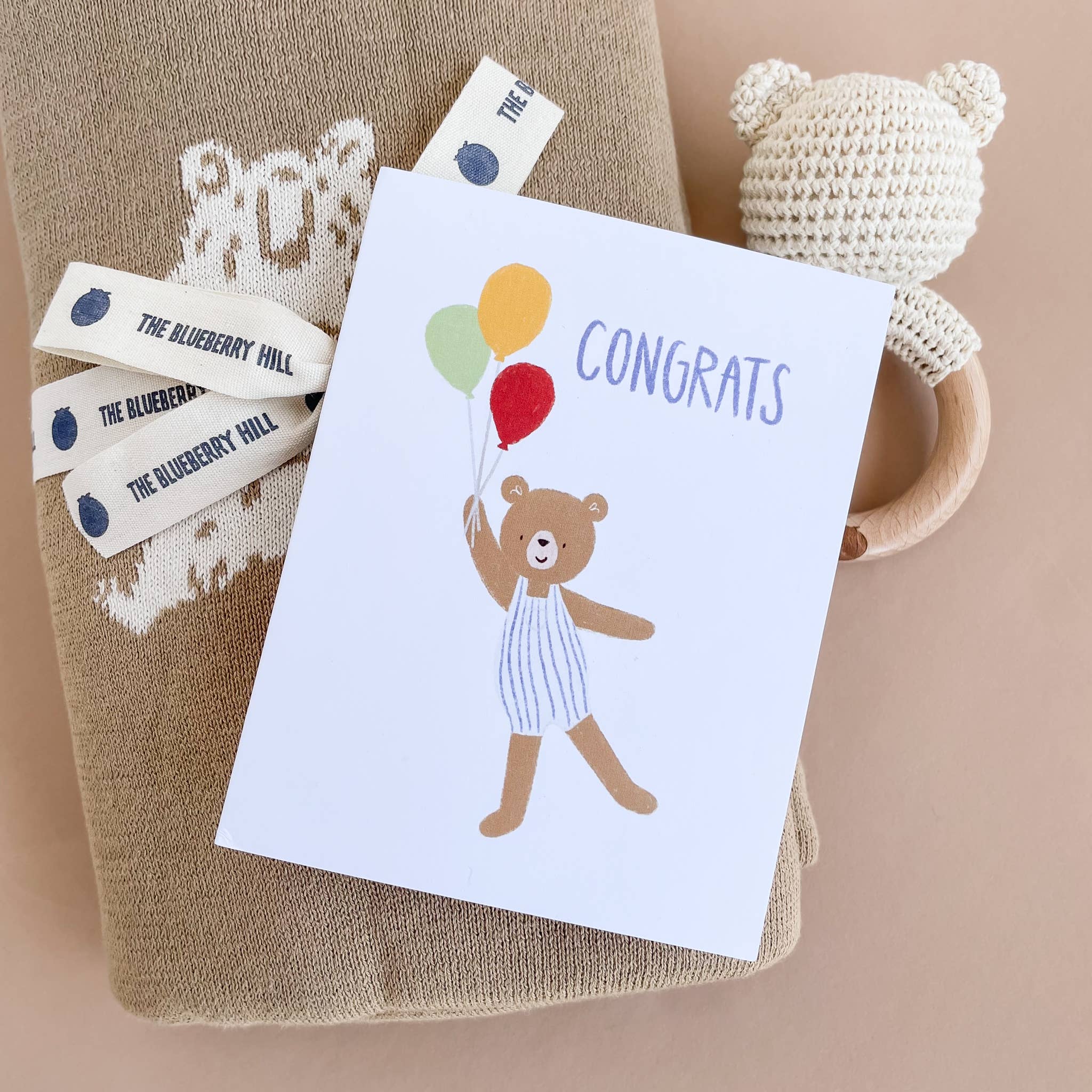 Greeting Card Congrats Balloon Bear Baby Shower Birthday