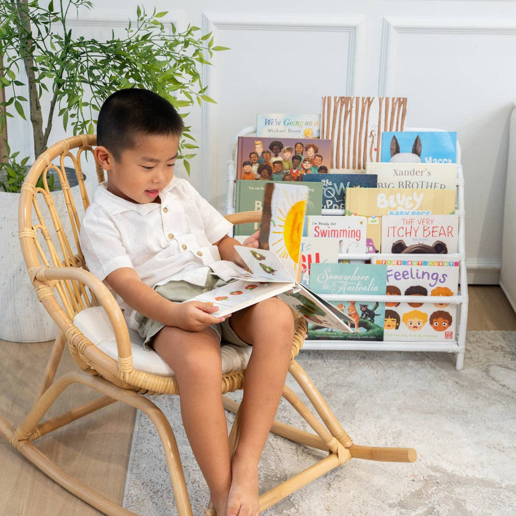 Handcrafted- Elena Kids Montessori Bookshelf (White) -Rattan