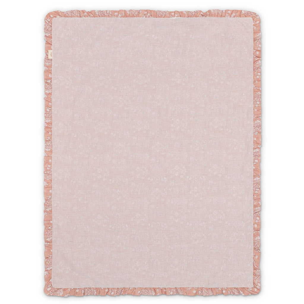 Violet Floral Muslin Baby Blanket with Ruffle Trim