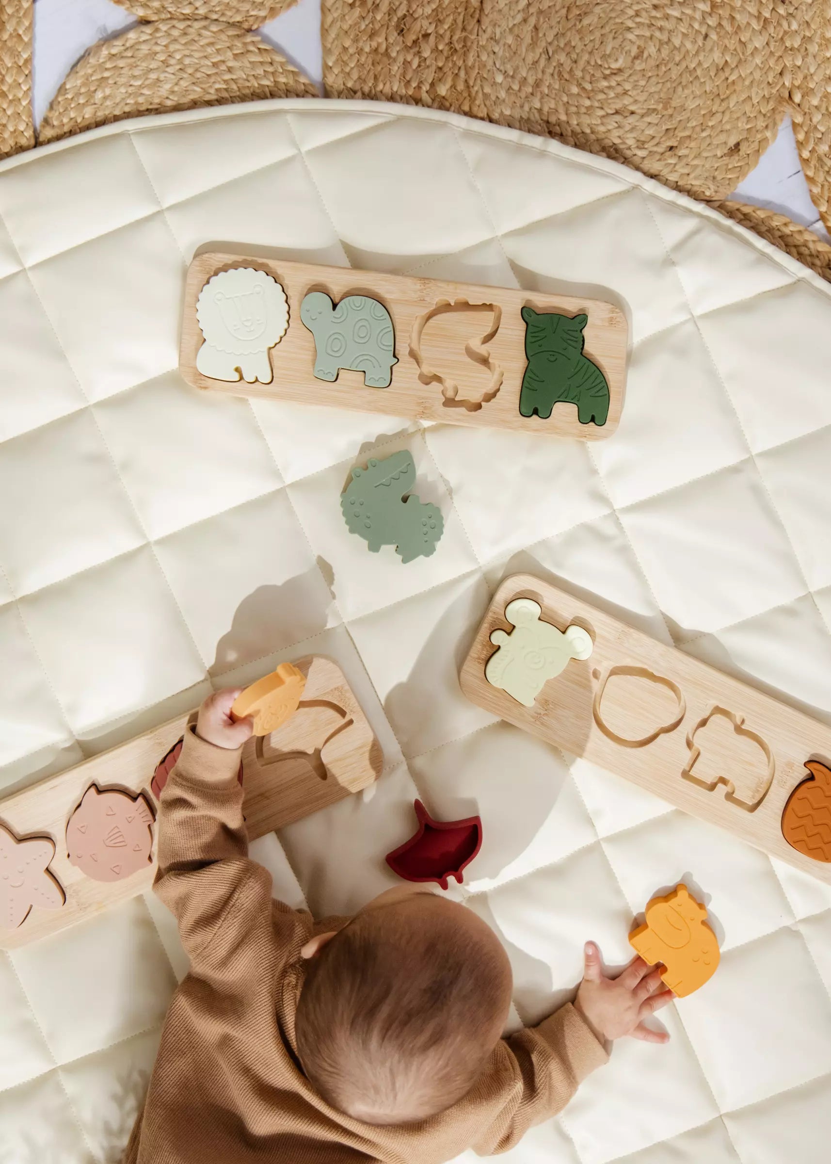 Silicone Puzzle on Wooden Plate- Ocean