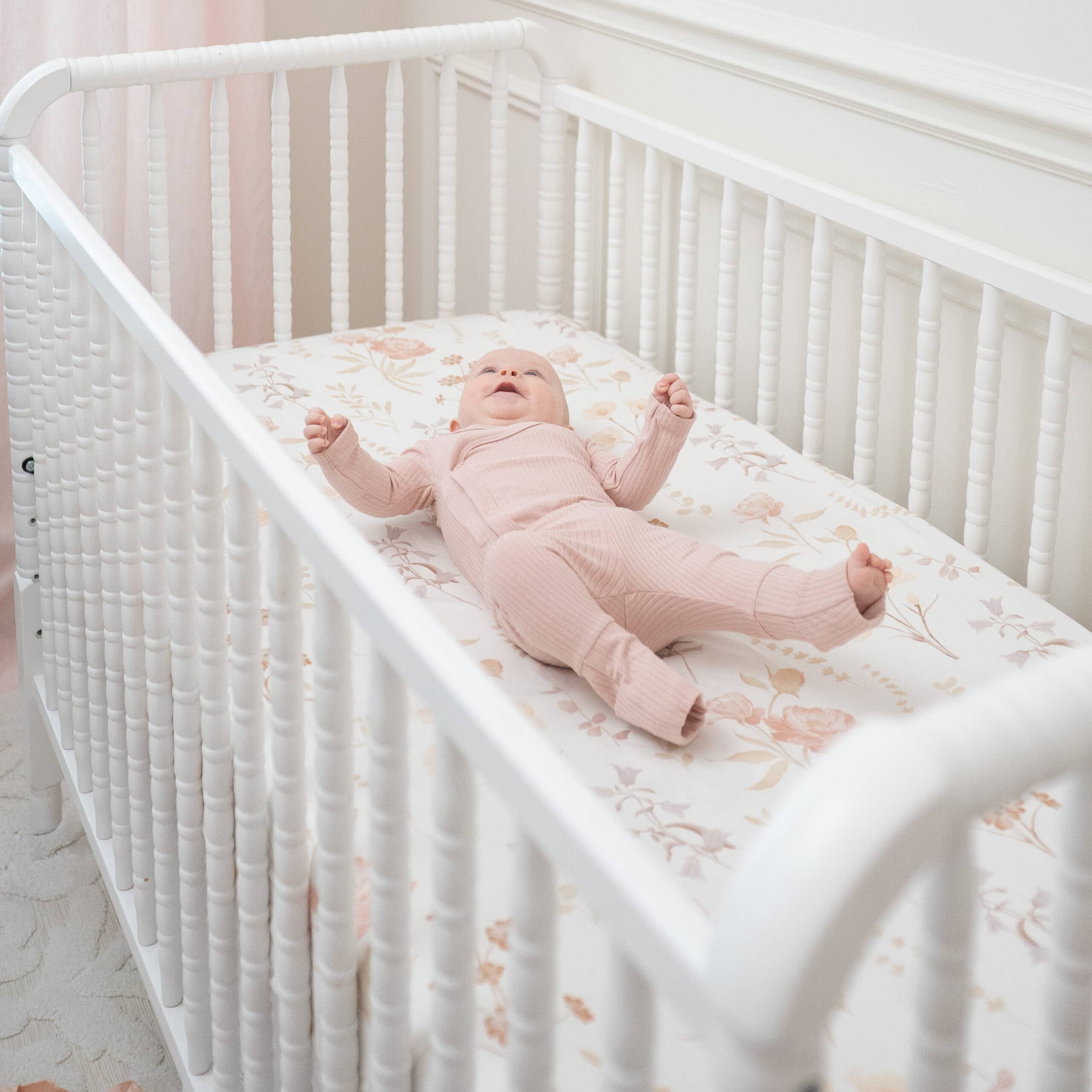 Violet Floral 100% Cotton Sateen Fitted Crib Sheet