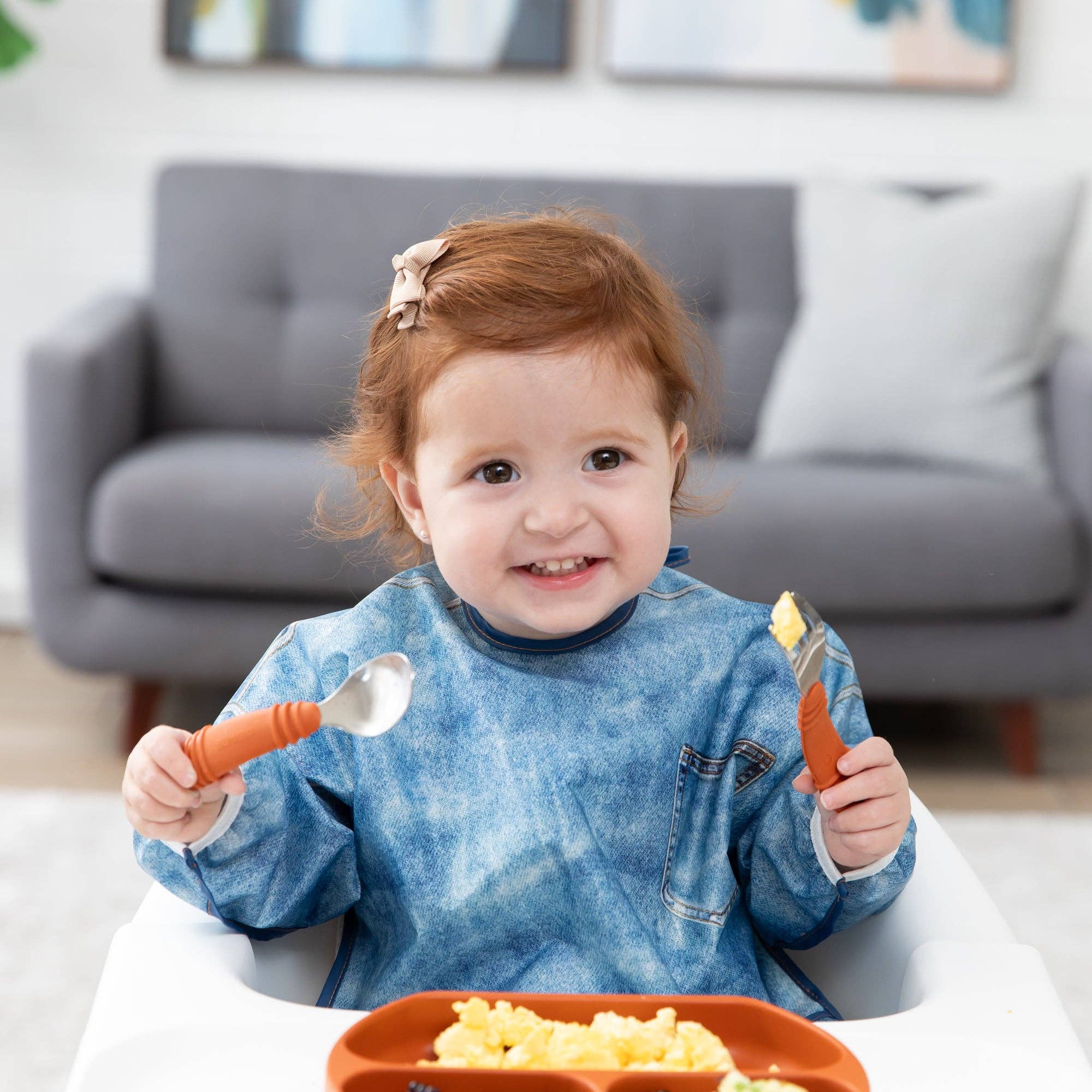 Sleeved Bib: Vintage Denim
