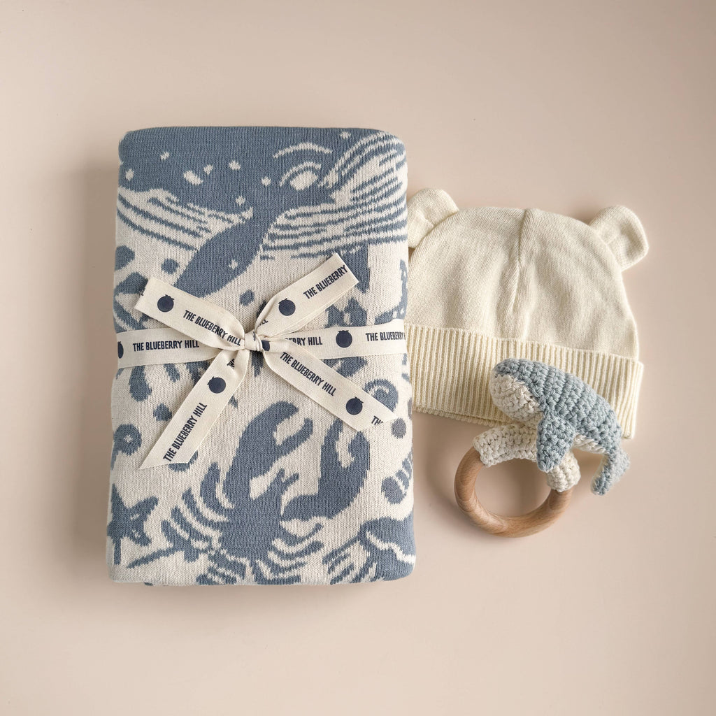 Set Nautical Blanket Whale Teether Cotton Hat Gift Summer