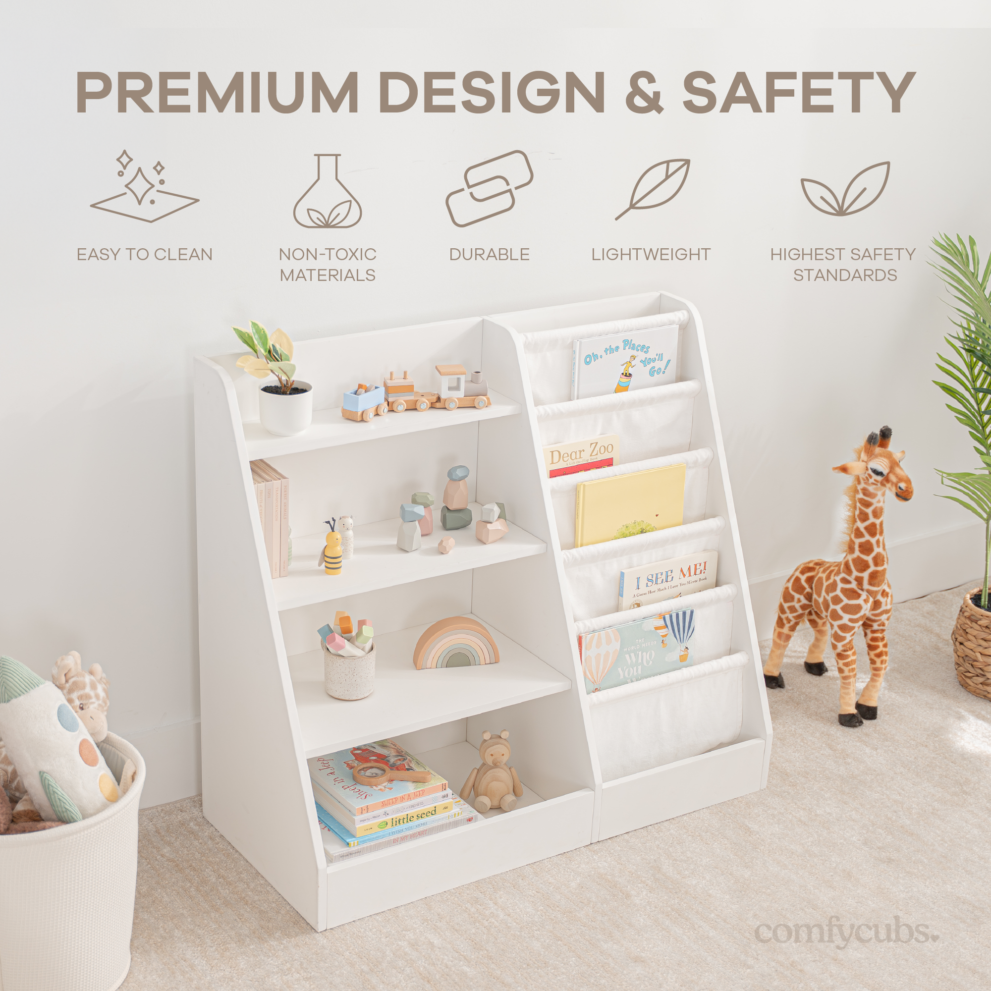 Kids Montessori Book Shelf, Shelves for Toys by Comfy Cubs