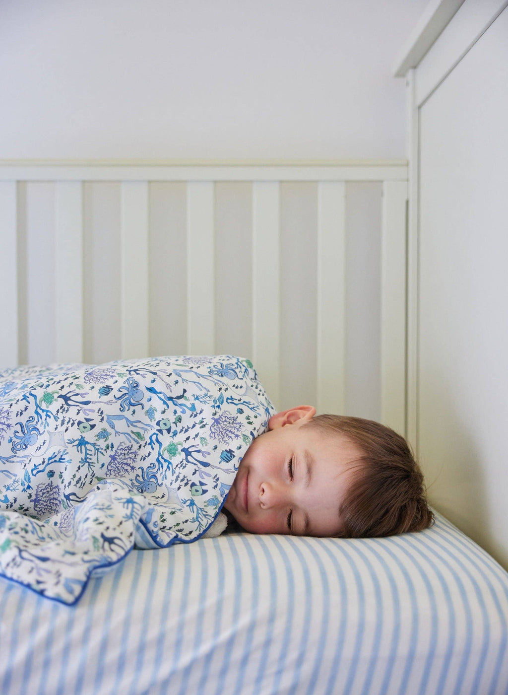 Blue & White Striped Crib Sheet
