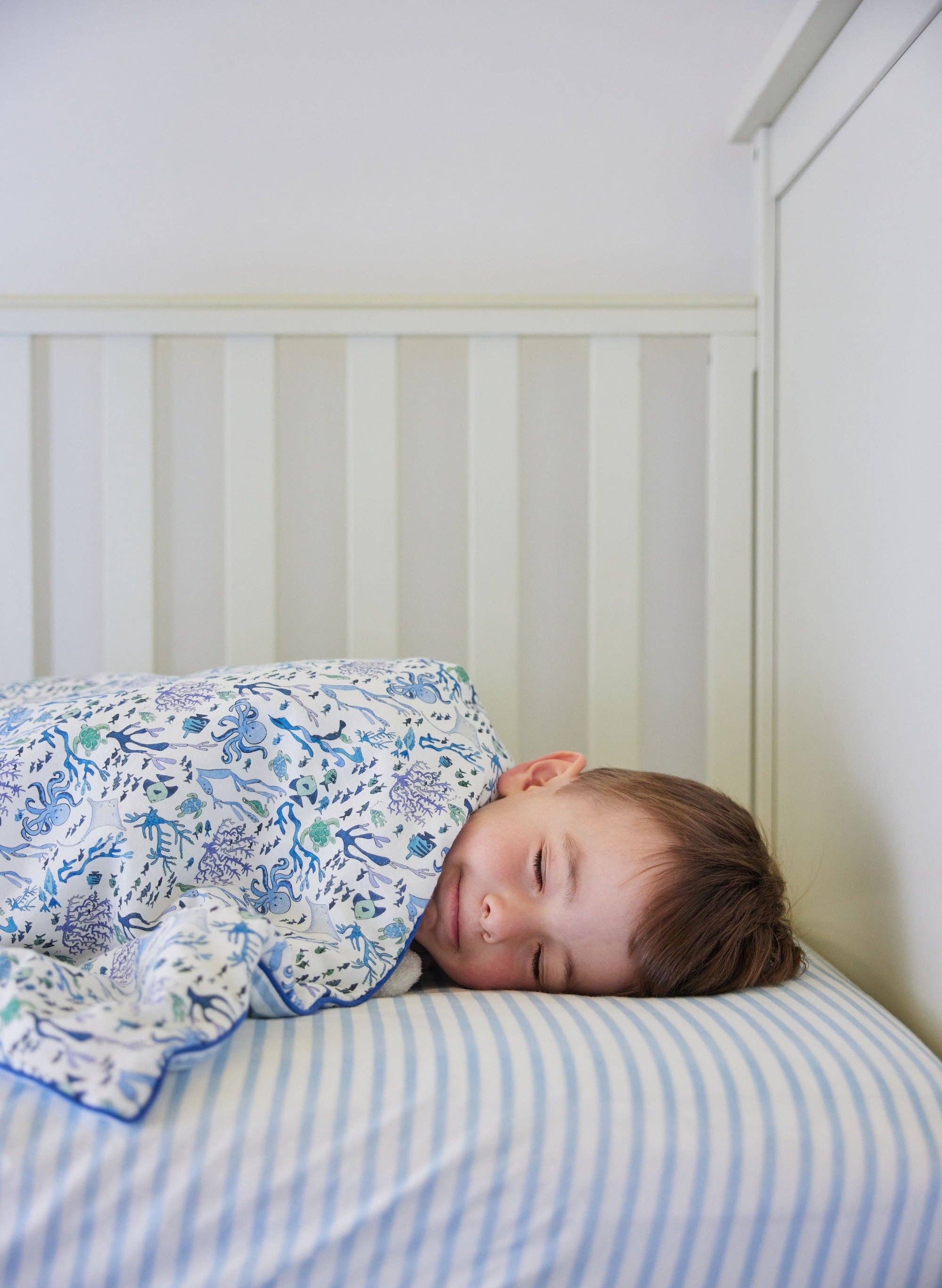 Blue & White Striped Crib Sheet