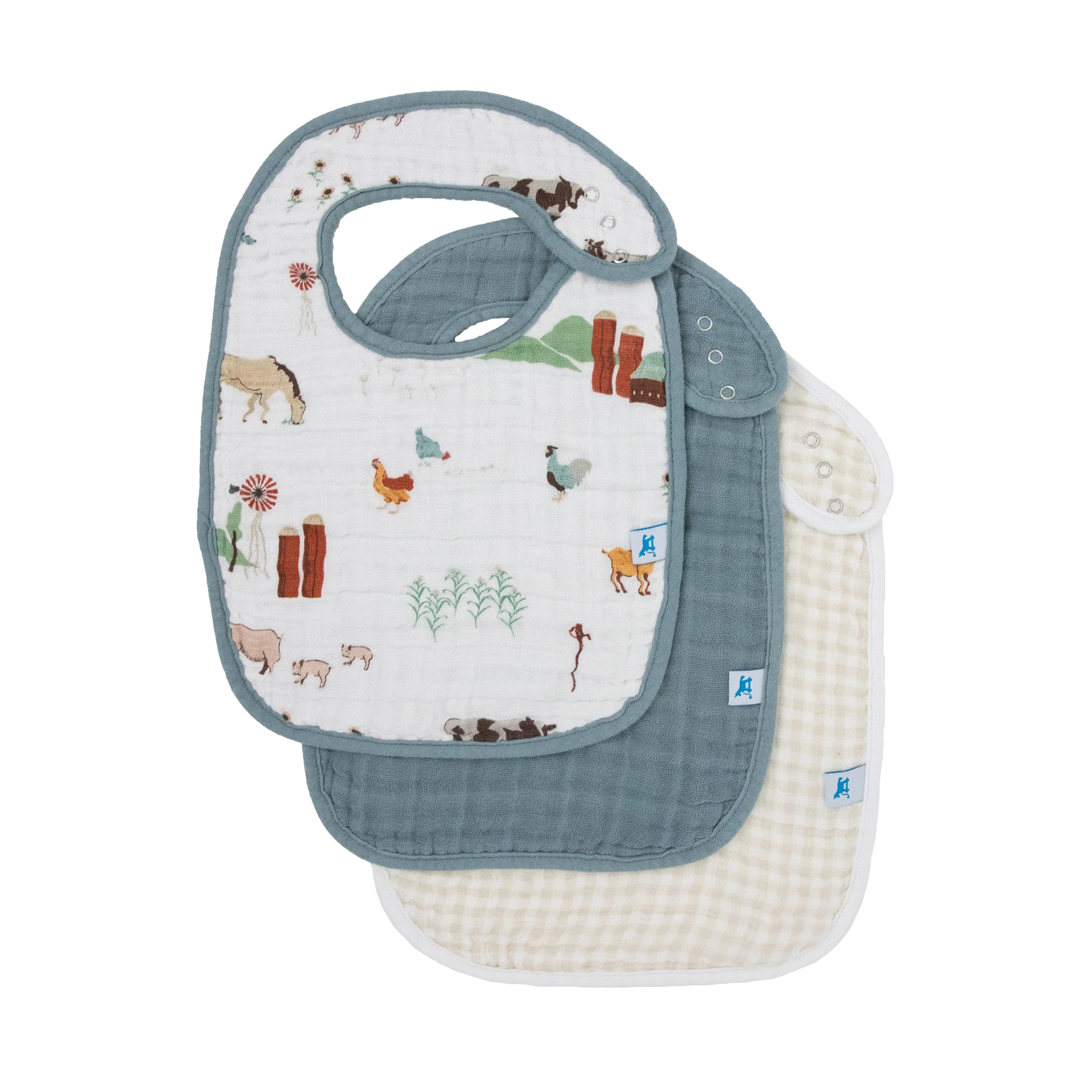 Cotton Muslin Classic Bib 3 Pack- Farmyard