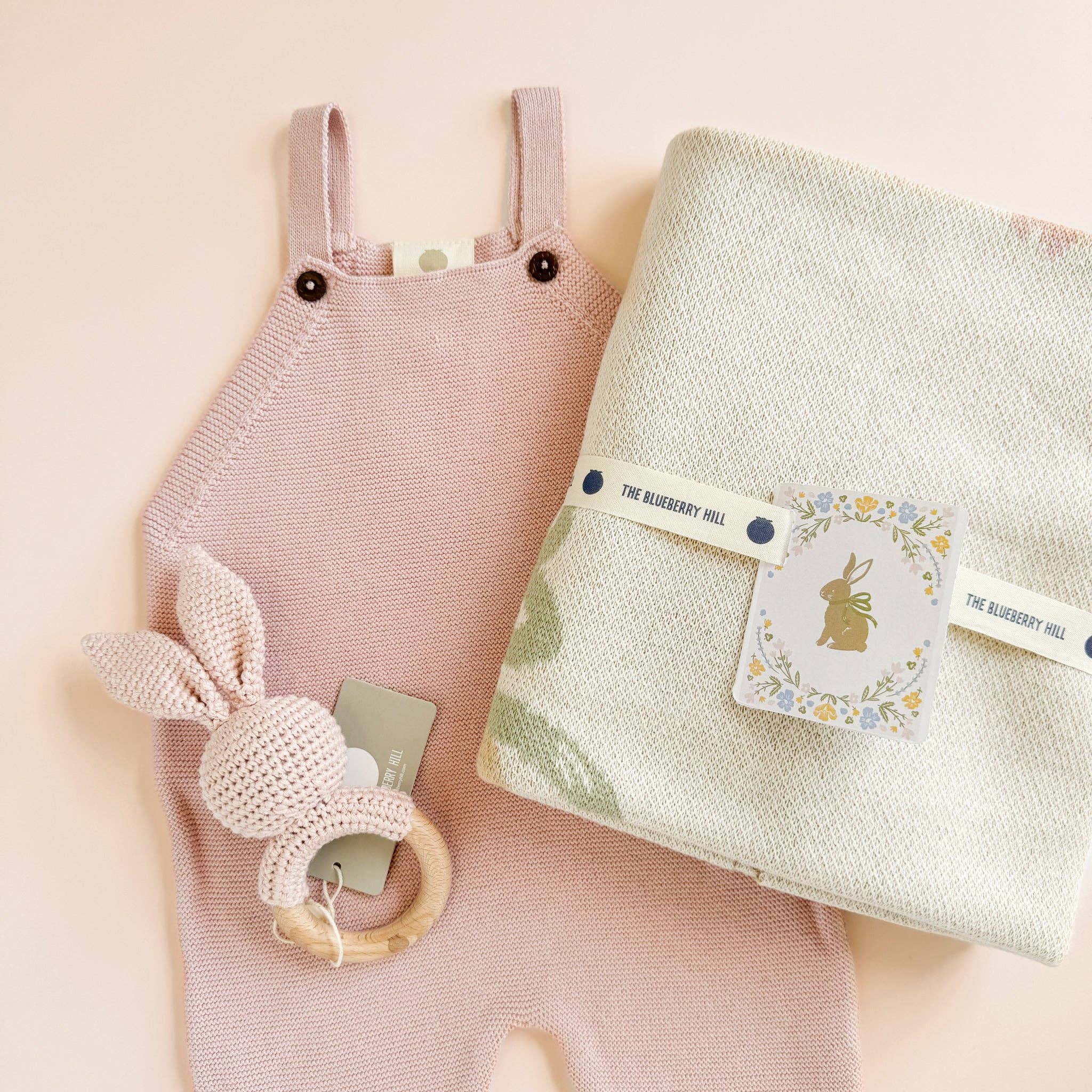 Set Pastel Floral Blanket Hat Rattle Bunny Strawberry Baby