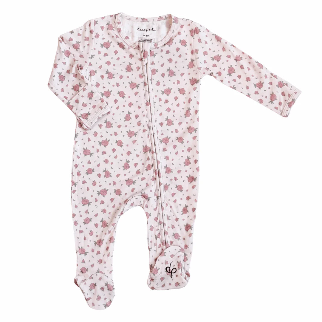 Footie Zippered One Piece in Rosie Posie