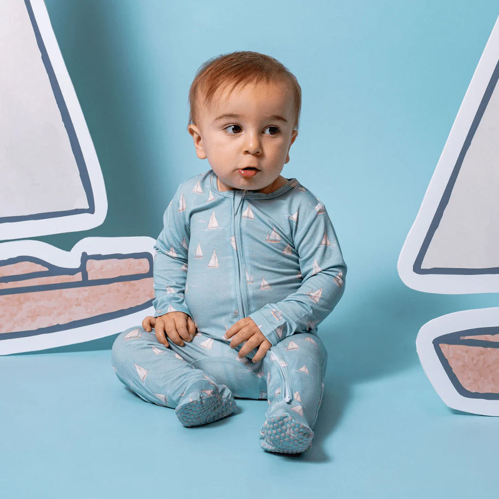 Footie Zippered One Piece in Smooth Sailing