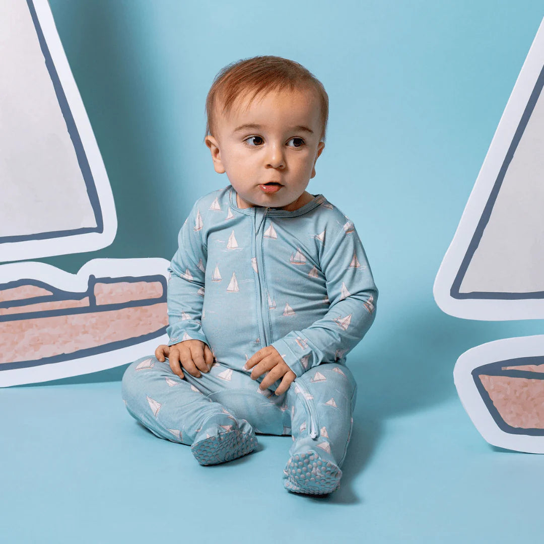 Footie Zippered One Piece in Smooth Sailing