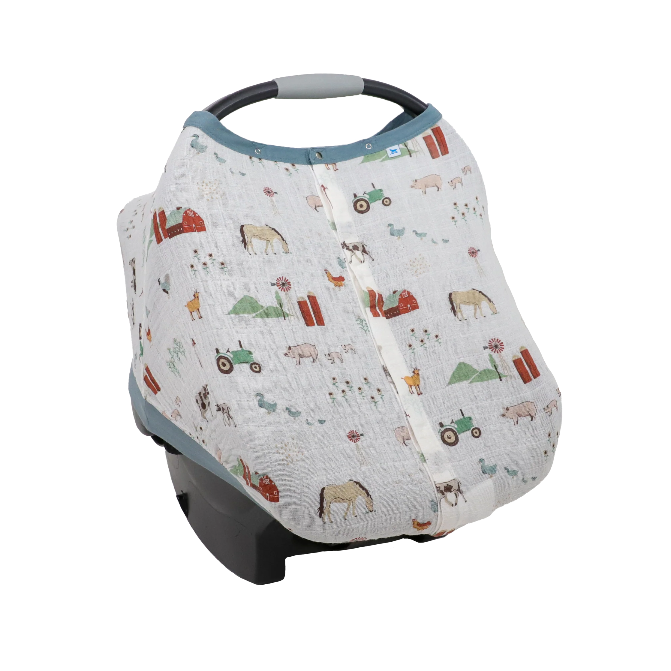 Cotton Muslin Car Seat Canopy- Farmyard
