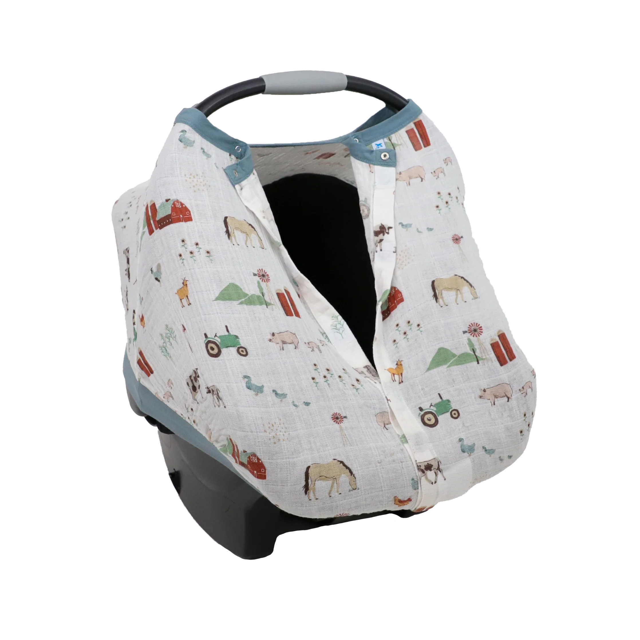 Cotton Muslin Car Seat Canopy- Farmyard