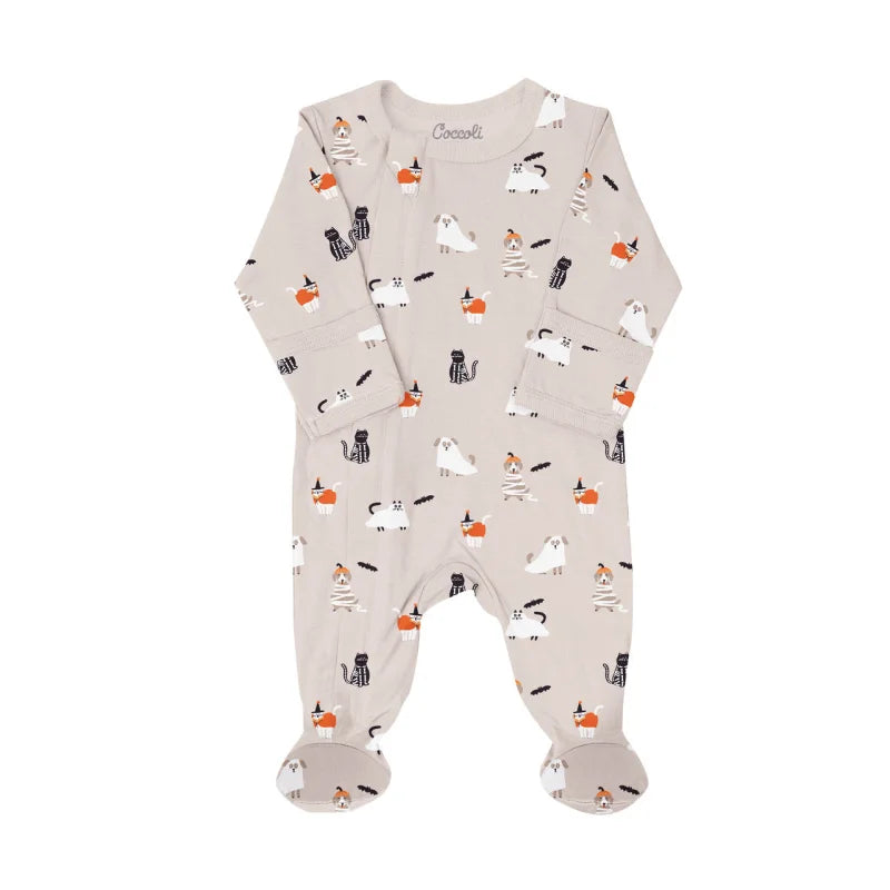 Halloween on Oatmilk Cotton Modal Zipper Footie