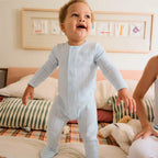Blue Love Lines Pointelle Magnetic Footie