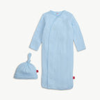 Blue Love Lines Pointelle Magnetic Gown and Hat Set
