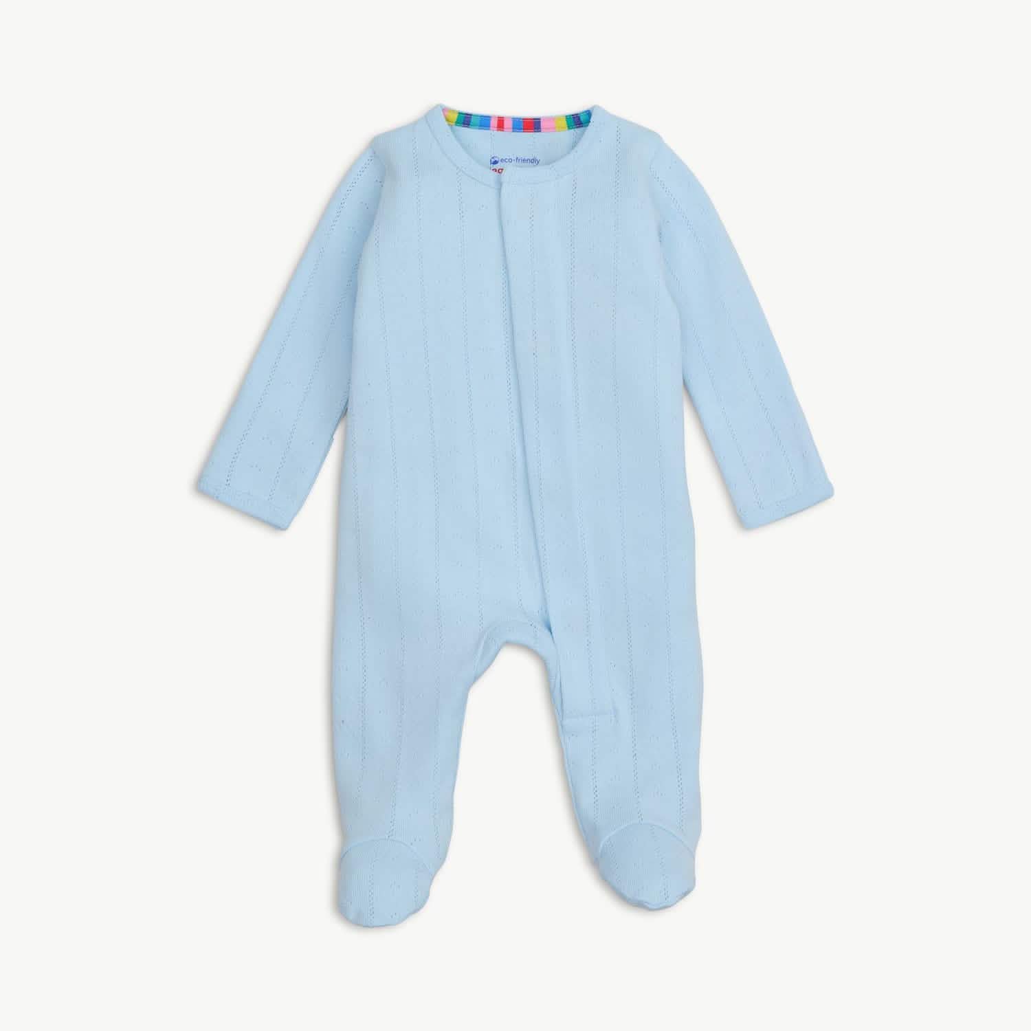 Blue Love Lines Pointelle Magnetic Footie