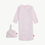 Pink Love Lines Pointelle Magnetic Gown and Hat Set