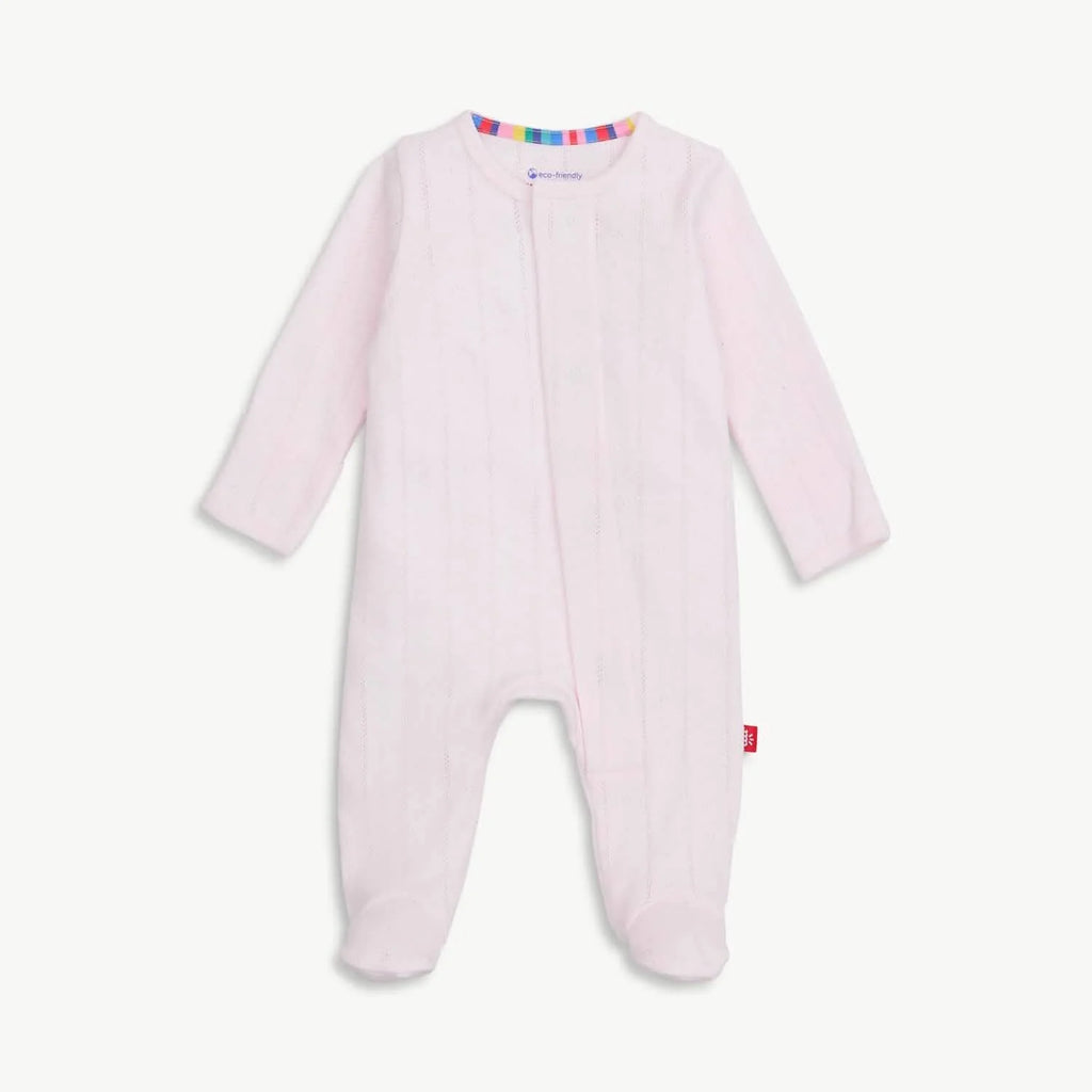 Pink Love Lines Pointelle Magnetic Footie