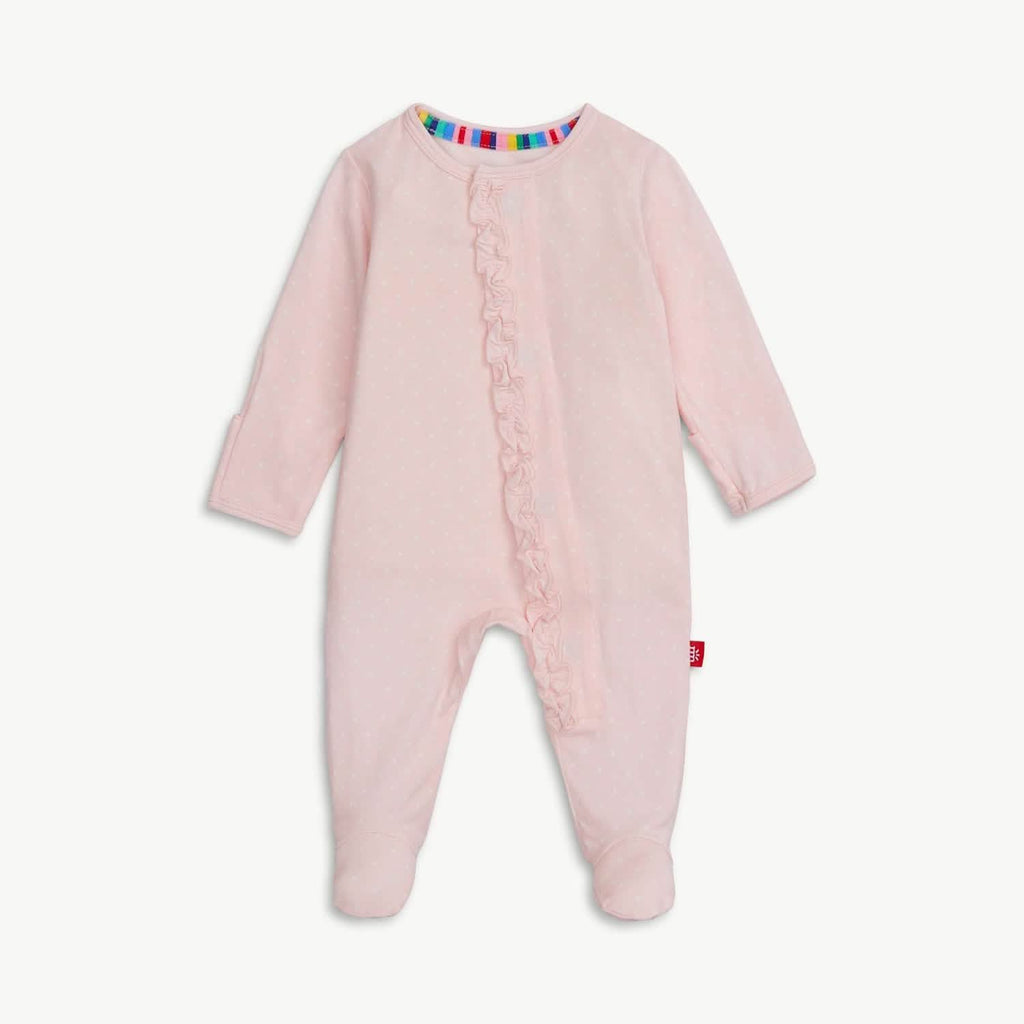 Pin Dot Pink Magnetic Footie with Ruffle
