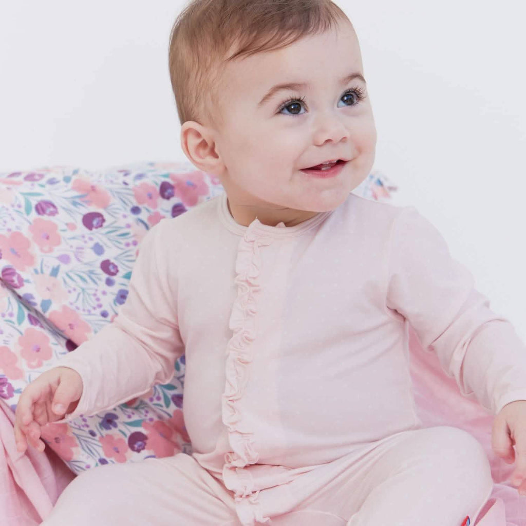 Pin Dot Pink Magnetic Footie with Ruffle