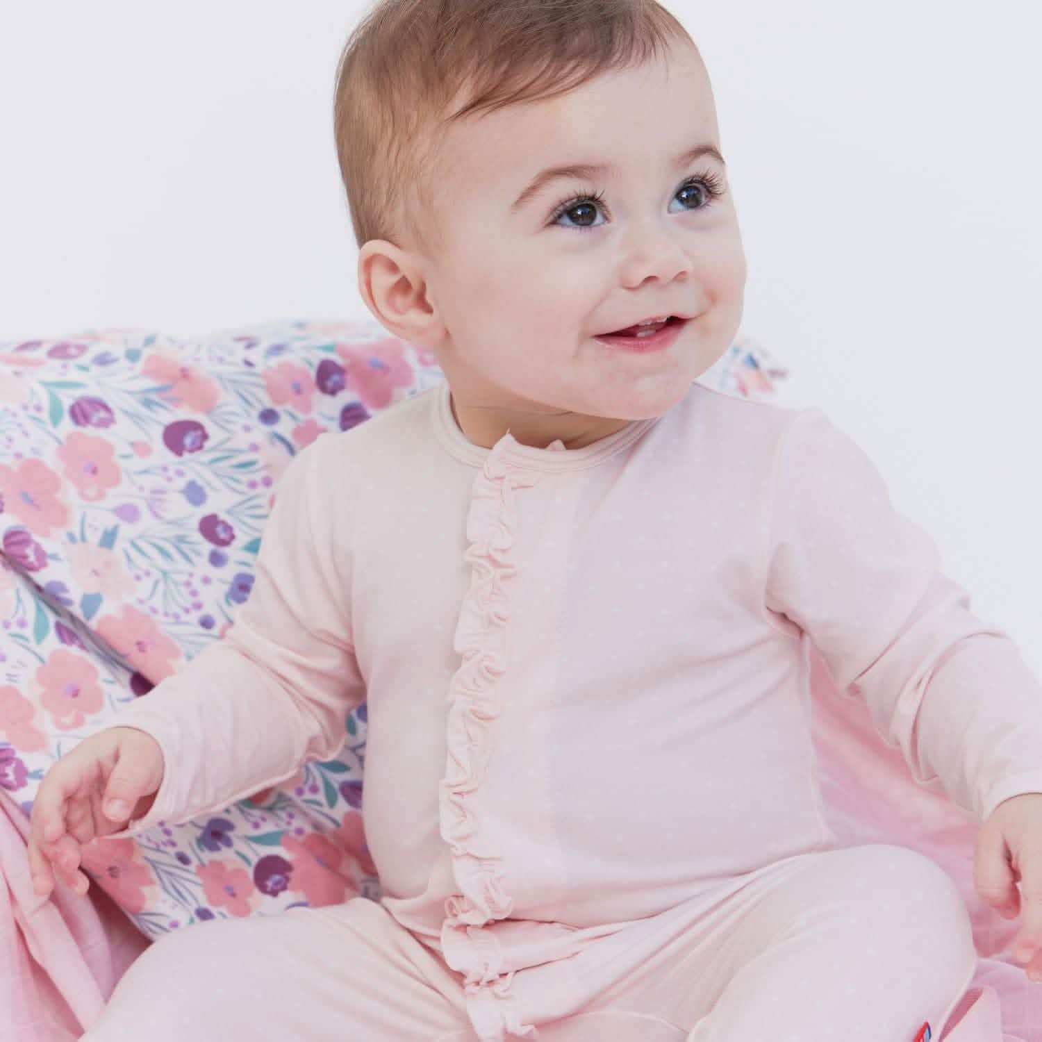 Pin Dot Pink Magnetic Footie with Ruffle