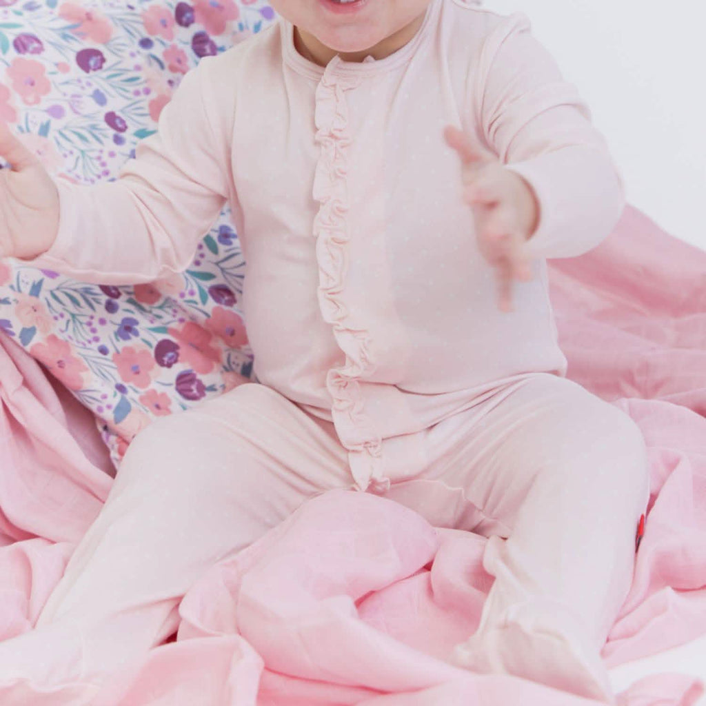 Pin Dot Pink Magnetic Footie with Ruffle