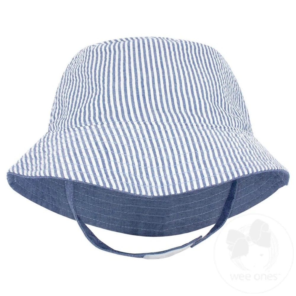 Reversible Bucket Hat- Blue Seersucker